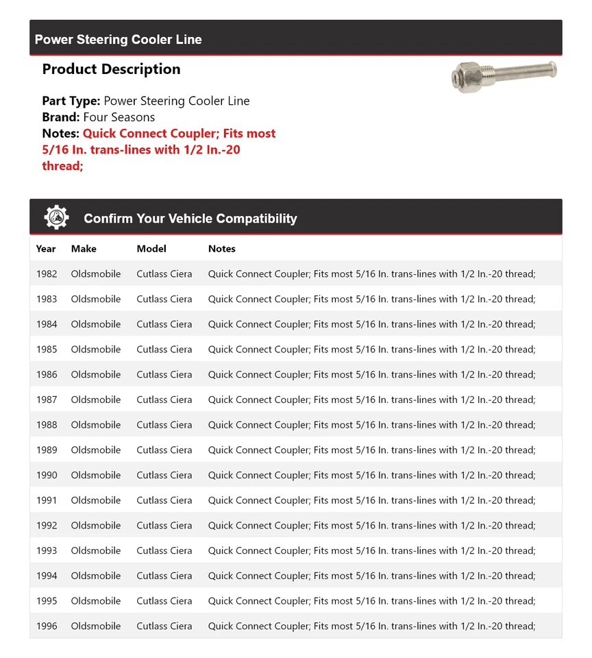 For 1982-1996 Oldsmobile Cutlass Ciera Power Steering Cooler Line 4 Seasons 1983 - Image 2 of 4