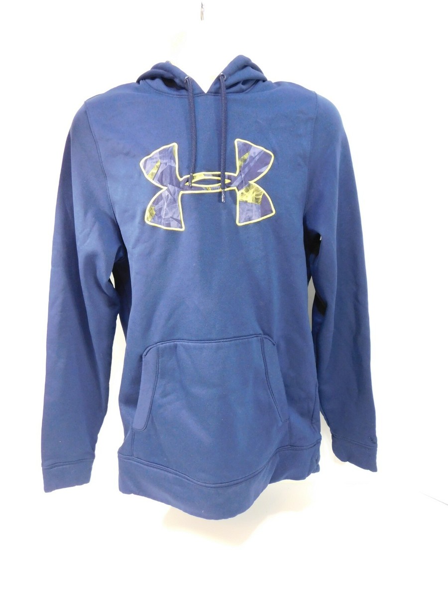 Under Armour Loose Blue Yellow Hoodie Sweatshirt Top Mens Medium