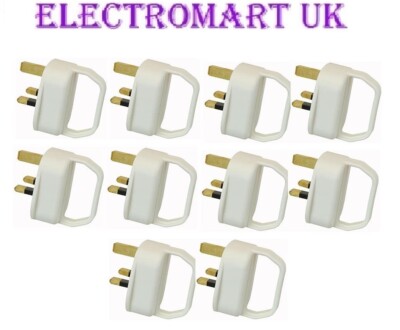 10 X EINFACH ZUZIEHEN 13A 13 AMP NETZSTECKER WEISS MIT GRIFF FÜR ZUSÄTZLICHE LEICHTIGKEIT