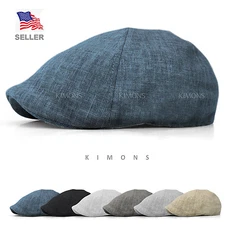 Emblem Linen Gatsby Cap Mens Ivy Hat Golf Driving Summer Sun Flat Cabbie Newsboy