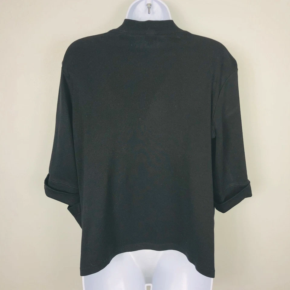 Rafaella женщин свитер sz M черный открытый передний кардиган рулон вкладка 3/4 рукав - Изображение 2 из 4