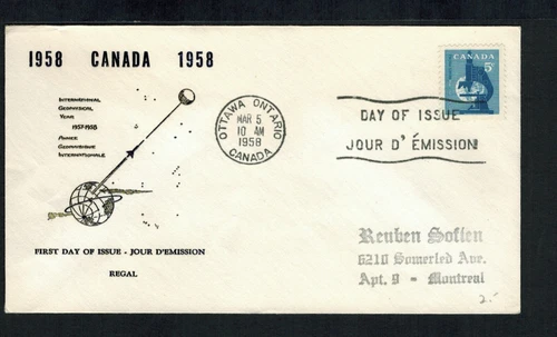 Canada #376 1958 5¢ Geophysical Year, Regal cachet FDC VF raised thermal ink