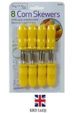 8pk CORN SKEWERS Stainless Steel Corn On The Cob Holders BBQ Prongs Forks UK