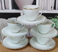 5 Tasses Porcelaine Limoges Décor En Relief Blanc Et Or , Georges Boyer ?