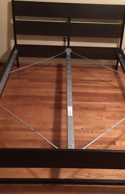 IKEA TRYSIL Bed Frame Queen Dark Brown & SKORVA Center Beam