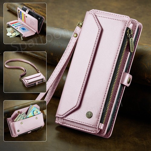 Wallet Case For iPhone 16 15 14 13 12 Pro Max Plus Leather ZIP Bag Strap Cover - Picture 60 of 70