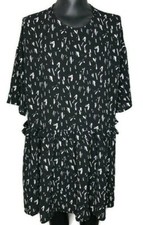 Asos Womens Black Abstract Short Sleeve Ruffle Waist Semi-Sheer Dress Sz 14 NWT