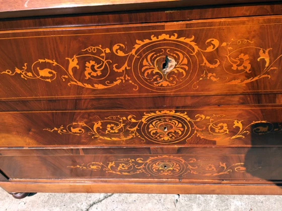 Antica Ribalta Carlo X in Noce Intarsiata - Restaurata (in corso d'opera) - Immagine 3 di 4