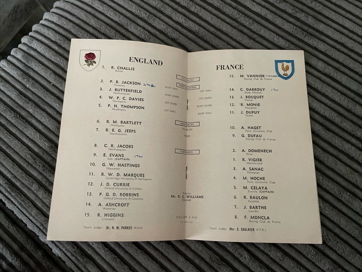 Ancien PROGRAMME )) ENGLAND V FRANCE 1957