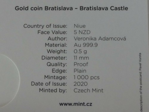 TSCHECHIEN 2020 GOLD COIN PP - HISTORISCHE ANSICHTSKARTEN - BRATISLAVA - BURG - Picture 6 of 6