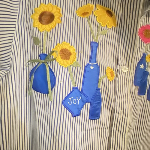 Quacker Factory Vintage blau gestreift Sonnenblume Kobalt Vase Oxford Button-Down-Hemd - Bild 3 von 12