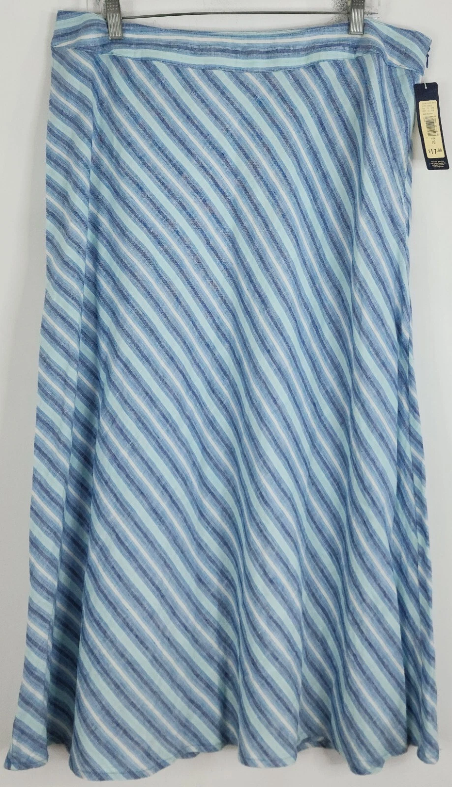 Cherokee NWT Womens Side Zip 100% Linen Ankle Length Skirt Size 16 Blue Striped
Opens in a new windo
