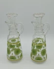 ANCHOR HOCKING Oil Vinegar Cruets Green Lime Burst Design Stoppers Vintage Retro