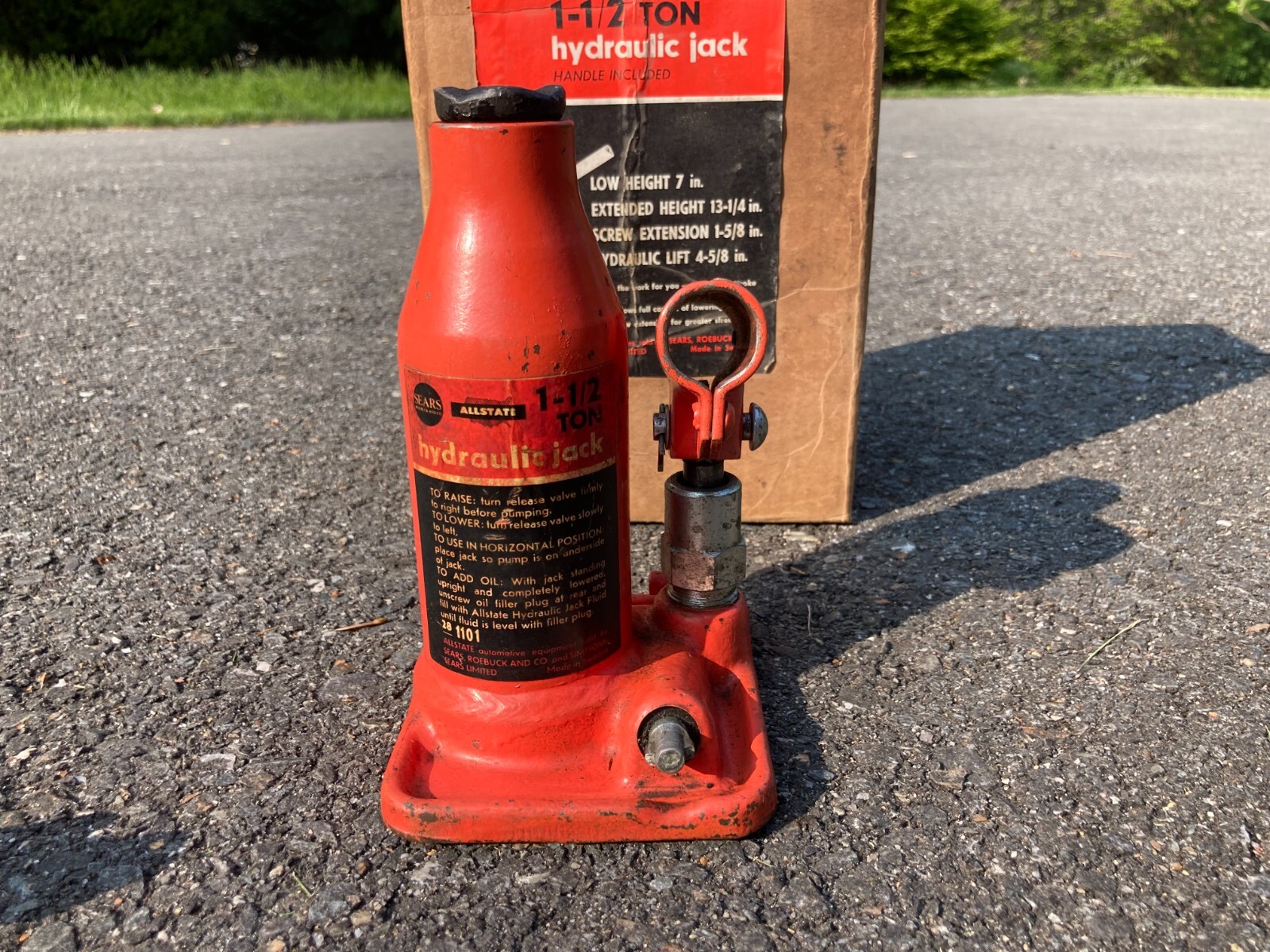 Vtg SEARS ALLSTATE 11/2 Ton Hydraulic Bottle Hand Jack 825.11011 MADE