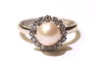 925 sterling silver 7mm Pearl Cz cubic zirconia ring 2.8g estate vintage rare
