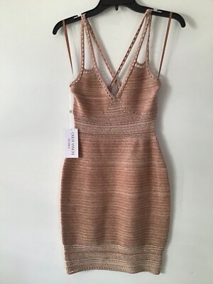 Ronny Kobo Torn Knit Mini Dress Small Beige Mira Bodycon Bikini Strap | eBay