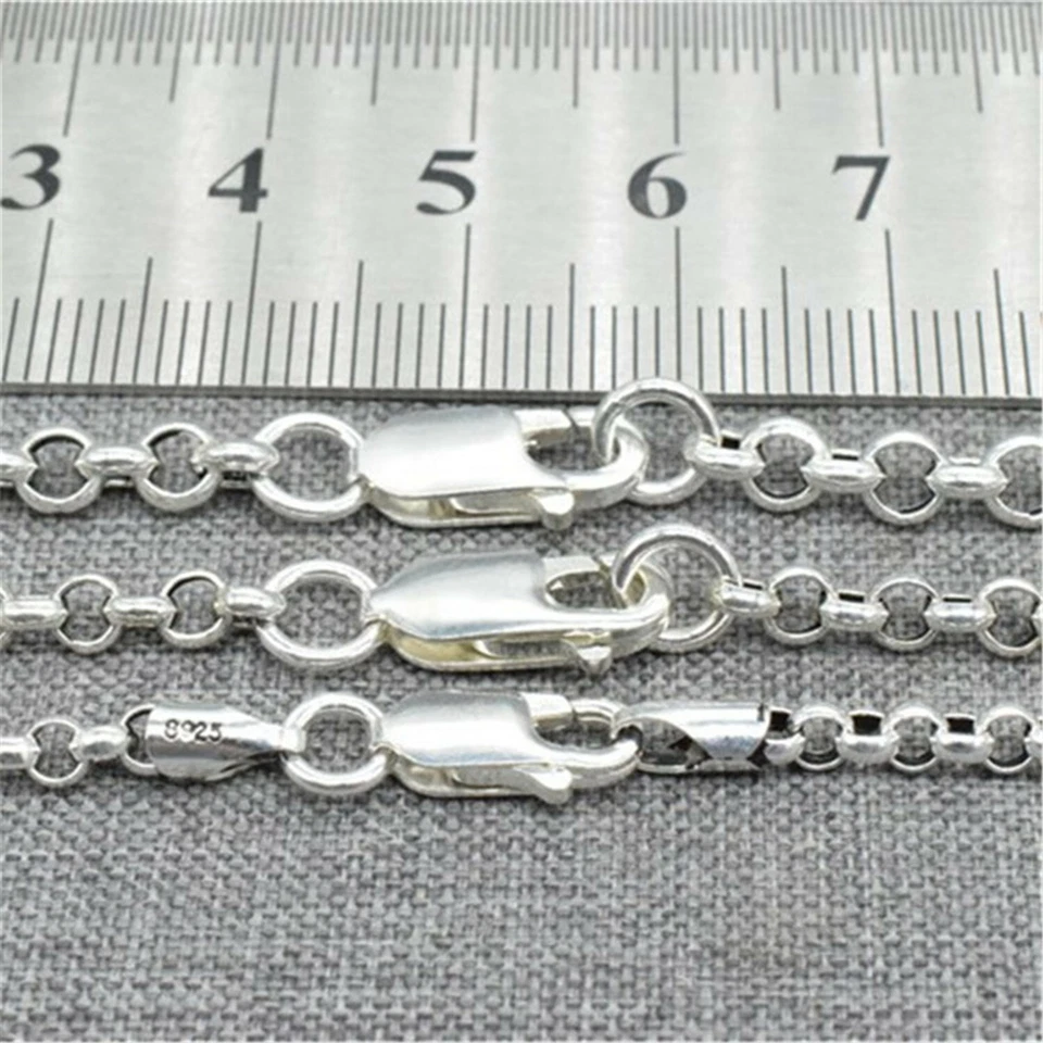 925 Sterling Silver Rolo Chain Necklace w/ Rectangle Lobster Clasp 3mm 3.5mm 4mm - Image 2 of 4