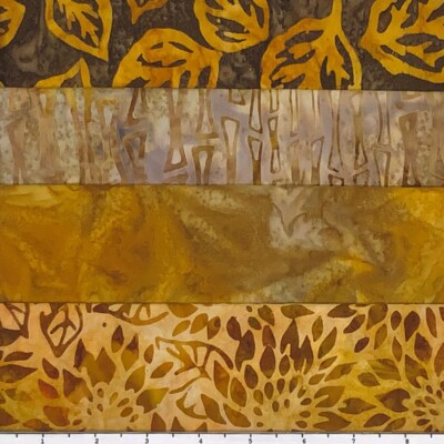 Lot of (4) 1 Yard Cuts 100% Cotton Quilting Batik Fabric Brown Gold Fall #520A