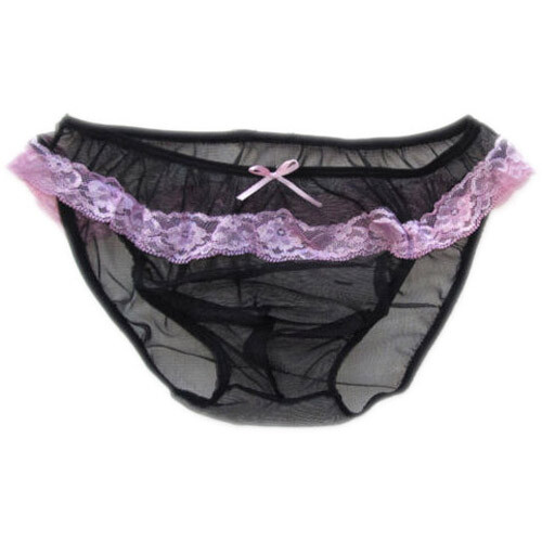 RC457 Mens Mesh Bikini Ruffle Pink Trim Lace Black eBay