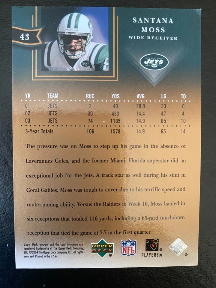 Santana MOSS 2004 Upper Deck Diamond Collection All-Star #43 New York Jets - Image 2 of 2