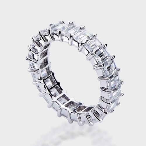 9Ct White Emerald Cut CZ Eternity Wedding Band Ring In 925 Sterling ...