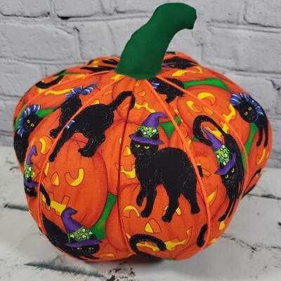 Handmade Pumpkin Pillow Plush Black Cat Jack-O-Lantern Halloween Room Decor