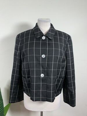 Brooks Brothers Women s Black Wool Windowpane Blazer, Size 16