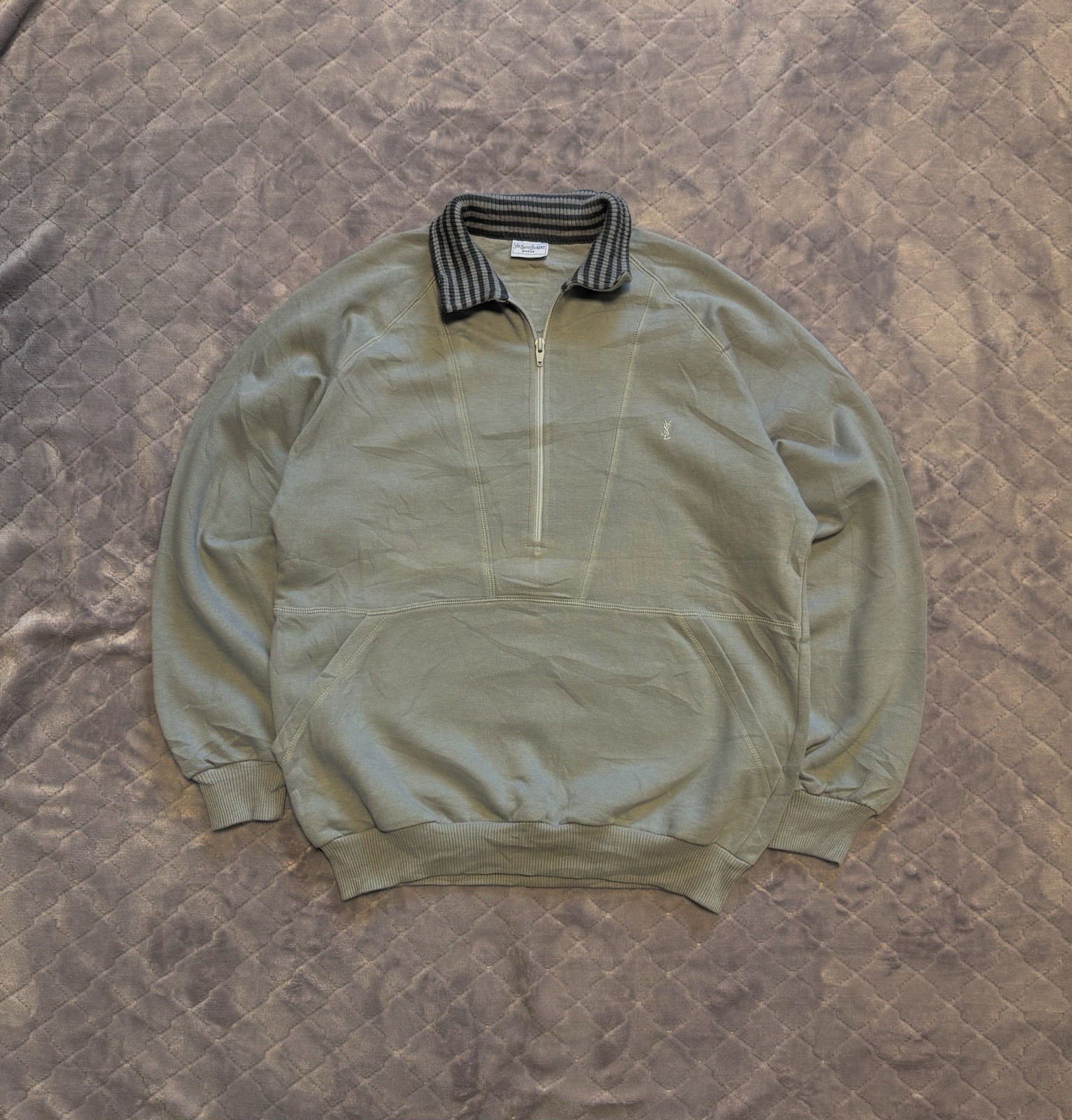 Maglione vintage anni 90 YSL Yves Saint Laurent 1 4 zip grigio M Medium archivio