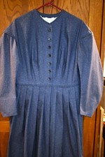 Civil War Victorian Cotton Day Dress Handmade Indigo-Navy - XL
