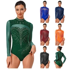 Women's Rhinestone Ballet Gymnastics Dance Leotard Unitard Training Jumpsuit