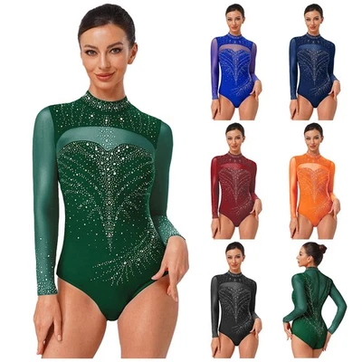 TIAOBUG DE Damen Glitzer Ballettanzug Turnanzug Langarm Tanzbody Top Trikot Tanztrikot
