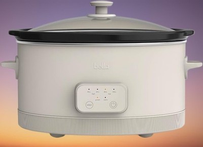 bella 6.0 Qt Slow Cooker Oatmilk, Ceramic Nonstick, Programmable,Dishwasher Safe