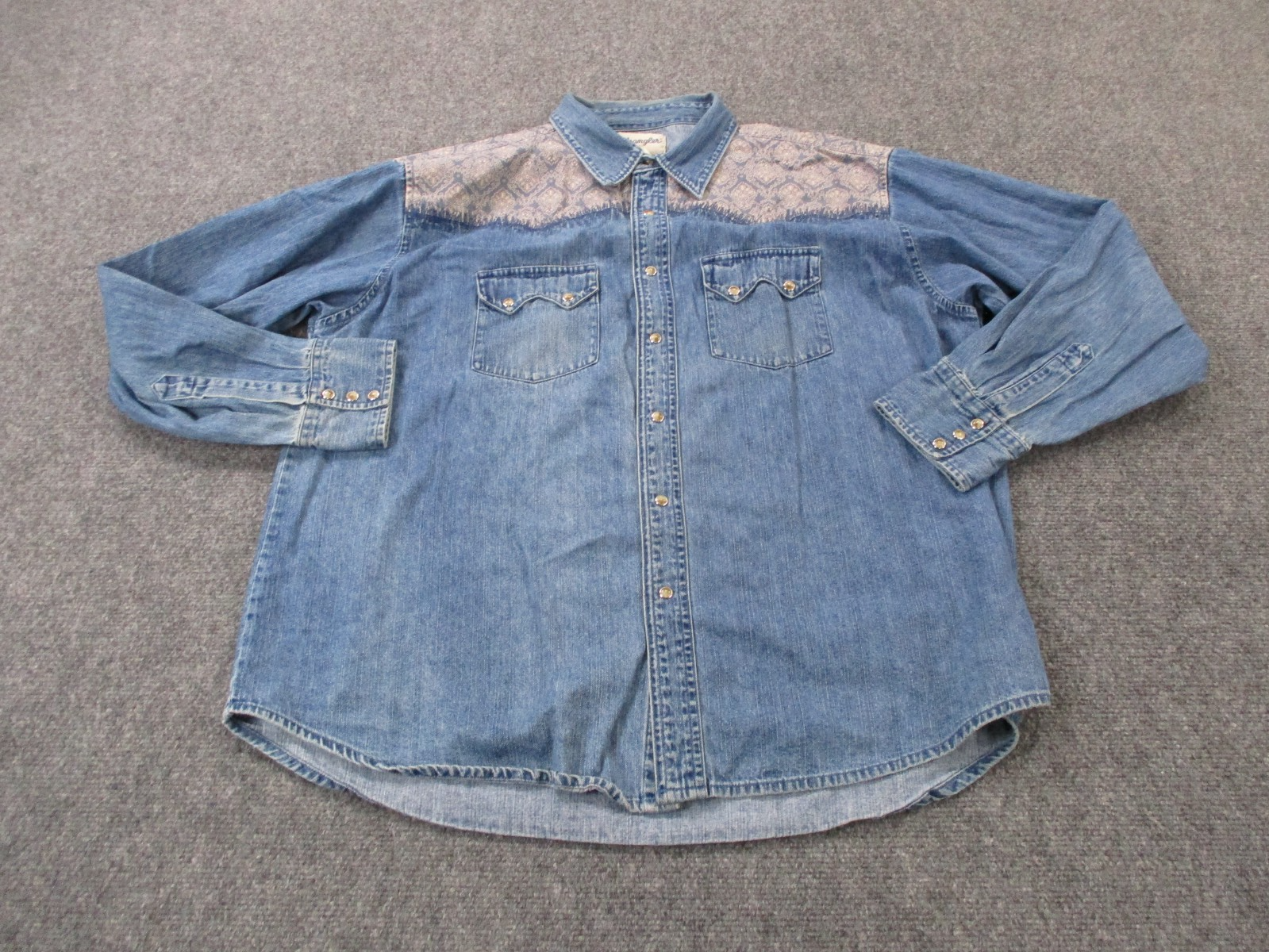 Vintage Wrangler Shirt Mens 2XL Blue Denim Western Pearl Snap Rodeo USA 80s 90s