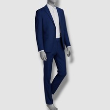 395 Kenneth Cole Men's Blue Techni-Cole Slim-Fit 2 Piece Suit Jacket Pants 40R