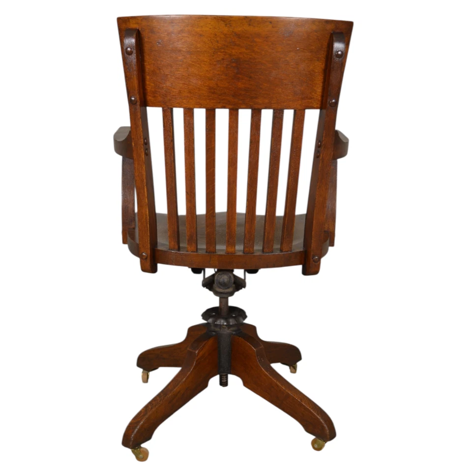 Tiger Oak Swivel Tilt Office Chair – Lawyer’s, Banker’s Adjustable Chair #22454 - Image 2 of 4