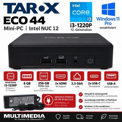 TAROX ECO 44 Mini PC Intel NUC12WSKi3 i3-1220P 8GB 256GB SSD Windows 11 Pro #G87
