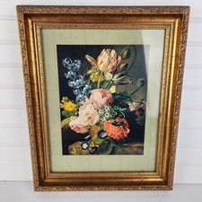 Framed Floral Still Life Print Dutch Master Style Ornate Gold Frame Art