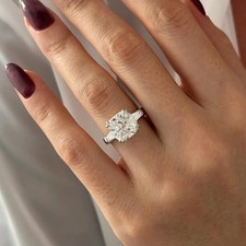 6 Carat Cushion E VVS2 Lab Grown Diamond Three Stone Engagement Ring in Platinum
