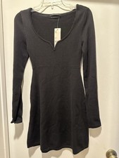 NWT Urban Outfitters Women's Dress Black Long Sleeve Knit Mini A Line Size S-P