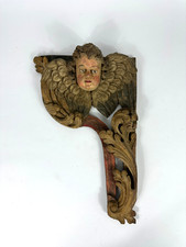 Antike Putte Relief Engel Geflügelt Holz Geschnitzt Barock Ornament Gefasst Alt