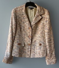 Lafayette 148 NY 3 button textured Blazer Jacket Beige Khakis brown sz 8 Easter
