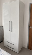 Modern High Gloss White Double Wardrobe – Great Condition