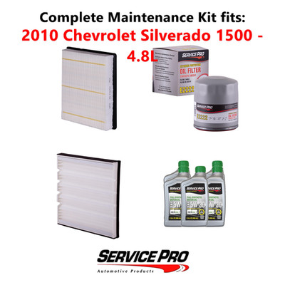 2010 Chevrolet Silverado 1500 4.8L Complete Oil, Air & Cabin Filter Kit (5W-30)