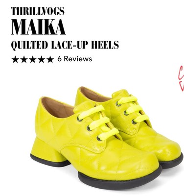 John Fluevog NIB Thrillvogs Maika neon yellow lace-up quilted shoe