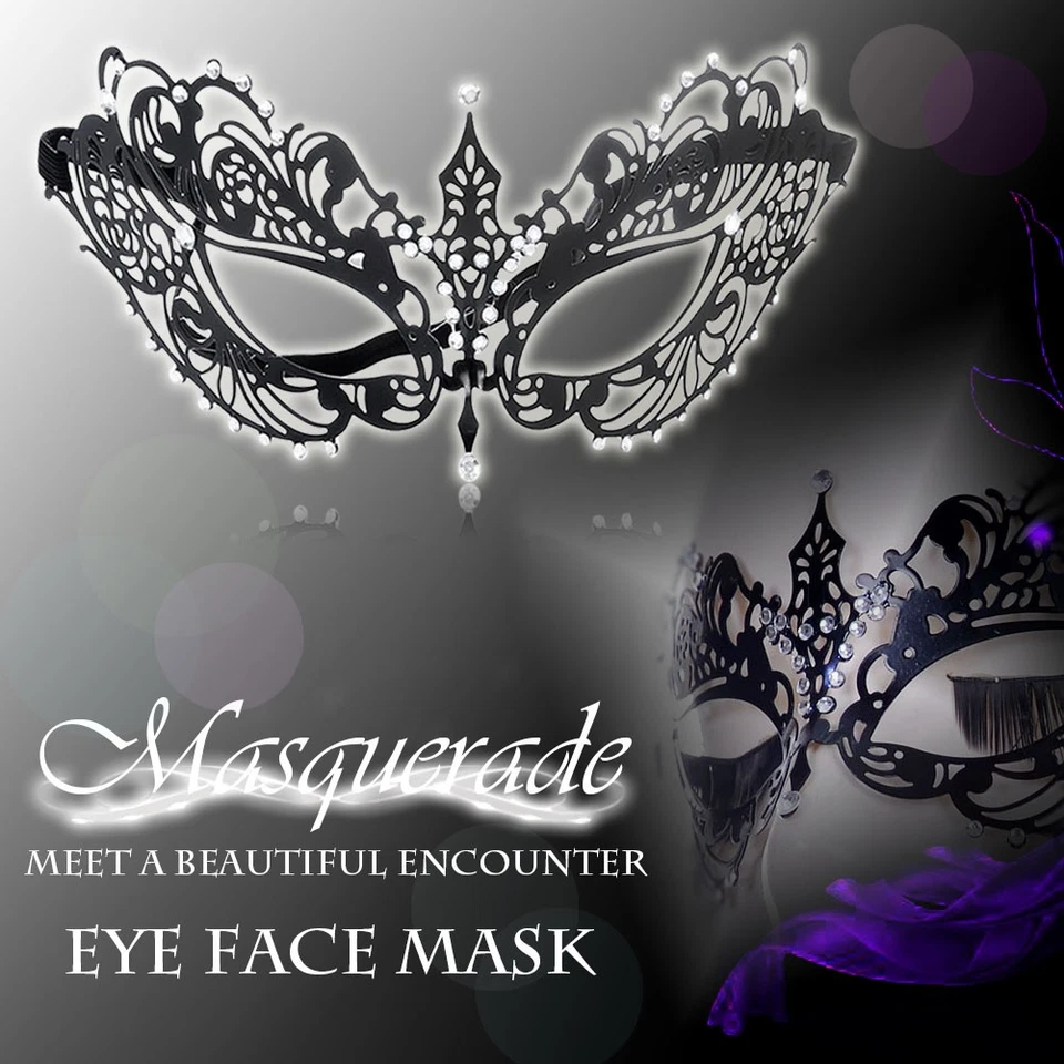 Sexy Venetian Metal Filigree Laser Cut Masquerade Black Mask Rhinestones BA001BK - Image 2 of 4