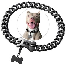 Cuban Black Link Heavy Duty Dog Collar, 10inch-26inch Wide Stainless Steel Lu...