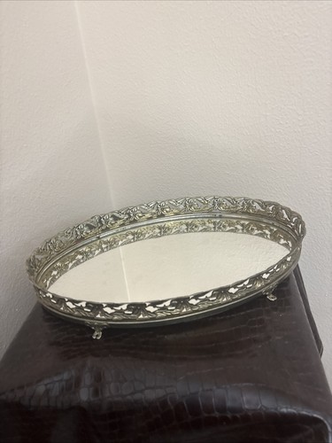 Vintage Oval Shape Tray Vanity Mirror Tray 13 1/4 In # 8 1/4 In - Picture 3 of 21