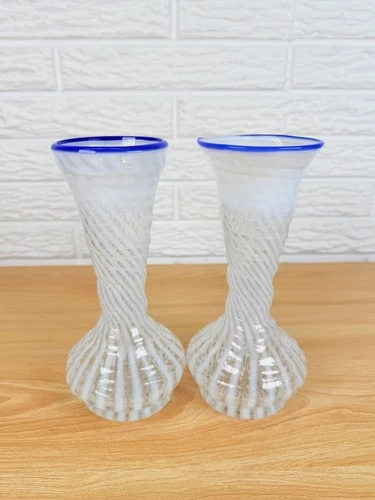 Vintage Fenton 186-8 Blue Ridge Crest Spiral Optic Bud Vase Pair 8” 1930s