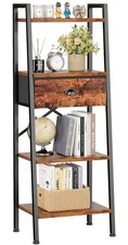 4 Tier Ladder Shelf, Narrow Ladder Bookshelf with Drawer, Modern Freestanding...