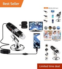 USB Digital Microscope 40X-1000X with 8 LED Lights Case for Multi-Platform Use